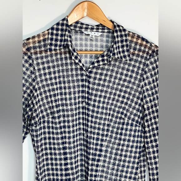 CAbi Blouse Womens size Medium Button Up Sheer Long Sleeve Plaid Career - Picture 2 of 10